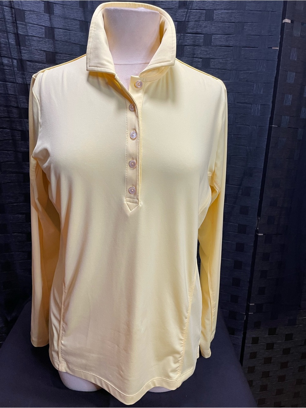 Peter Millar Pale Yellow Button Polo with Pink Logo